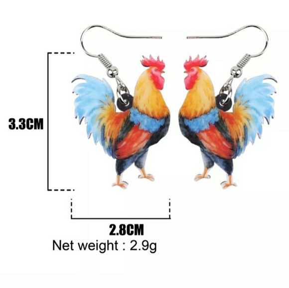 New Double Sided Acrylic Rooster Chicken Earrings - Picture 2 of 8